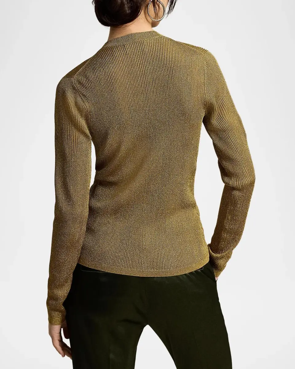 Ralph Lauren Metallic Rib Crewneck Cardigan | Thumbnail 3 Ralph Lauren Metallic Rib Crewneck Cardigan | Thumbnail 3