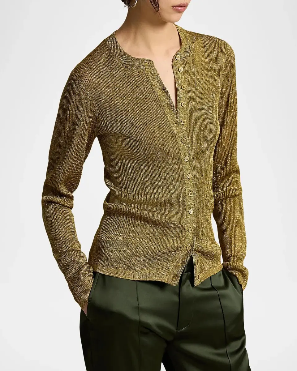Ralph Lauren Metallic Rib Crewneck Cardigan | Thumbnail 4 Ralph Lauren Metallic Rib Crewneck Cardigan | Thumbnail 4