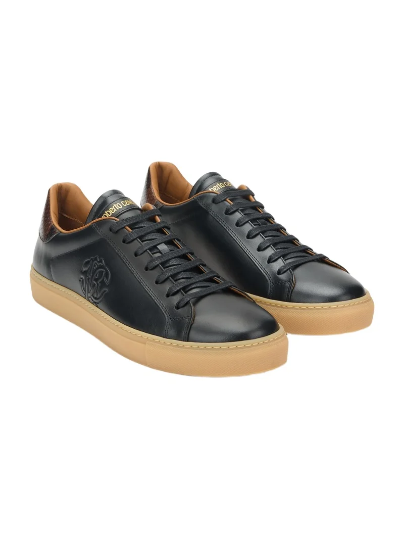 Roberto Cavalli Leather Sneakers with Embossed Logo Detail