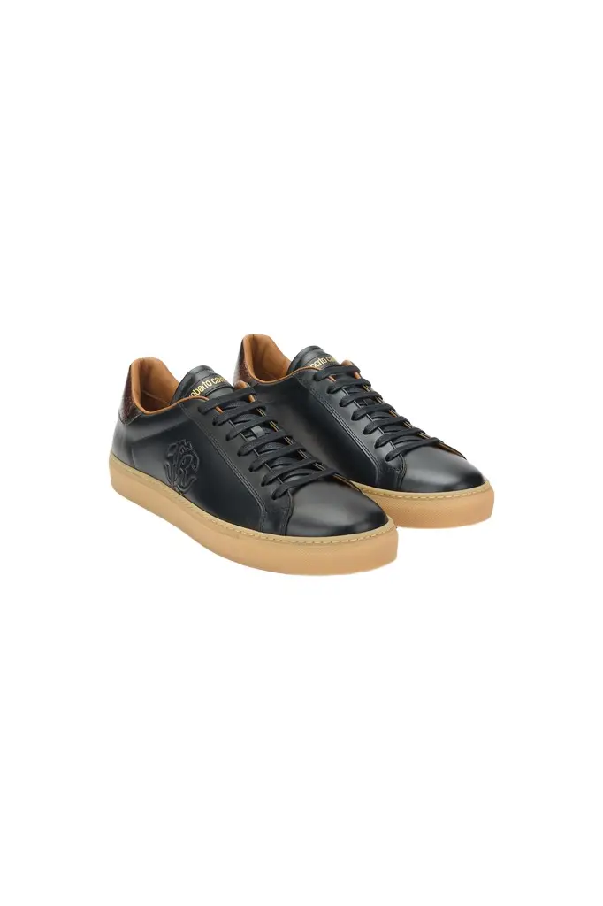 Roberto Cavalli Leather Sneakers with Embossed Logo Detail