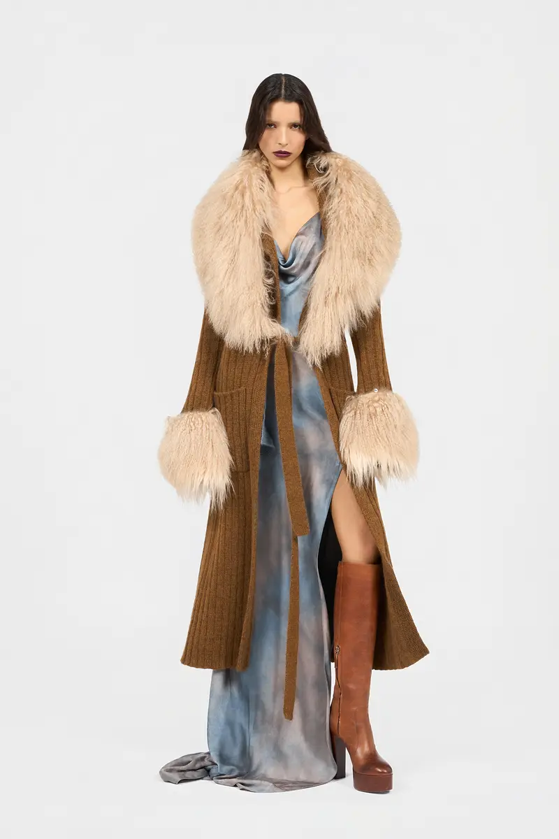 Roberto Cavalli Ribbed Knit Coat With Faux Fur | Thumbnail 2 Roberto Cavalli Ribbed Knit Coat With Faux Fur | Thumbnail 2