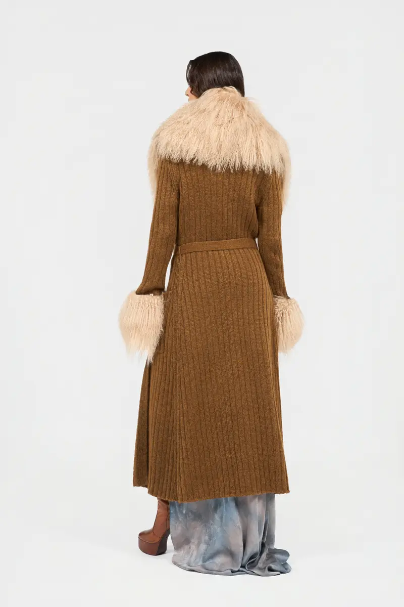 Roberto Cavalli Ribbed Knit Coat With Faux Fur | Thumbnail 3 Roberto Cavalli Ribbed Knit Coat With Faux Fur | Thumbnail 3