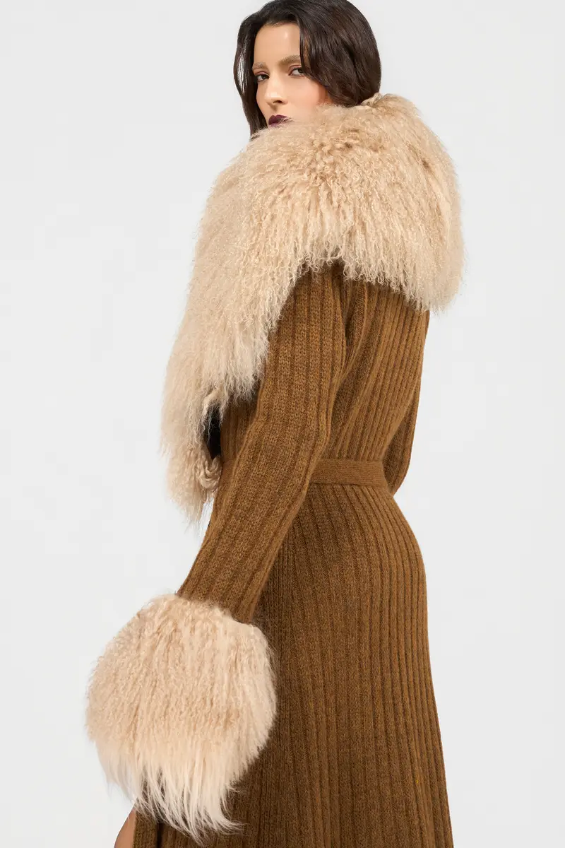 Roberto Cavalli Ribbed Knit Coat With Faux Fur | Thumbnail 5 Roberto Cavalli Ribbed Knit Coat With Faux Fur | Thumbnail 5