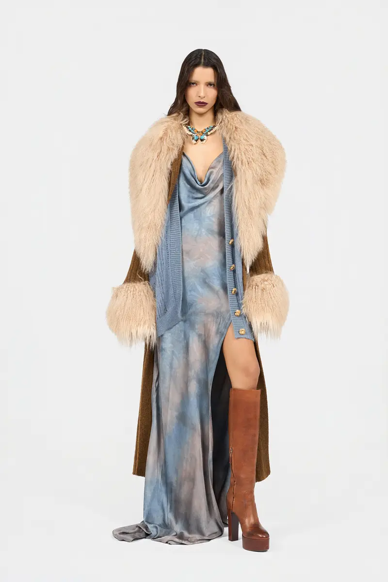 Roberto Cavalli Ribbed Knit Coat With Faux Fur | Thumbnail 6 Roberto Cavalli Ribbed Knit Coat With Faux Fur | Thumbnail 6