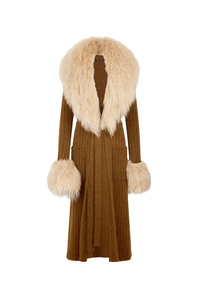 Ribbed Knit Coat With Faux Fur Ribbed Knit Coat With Faux Fur