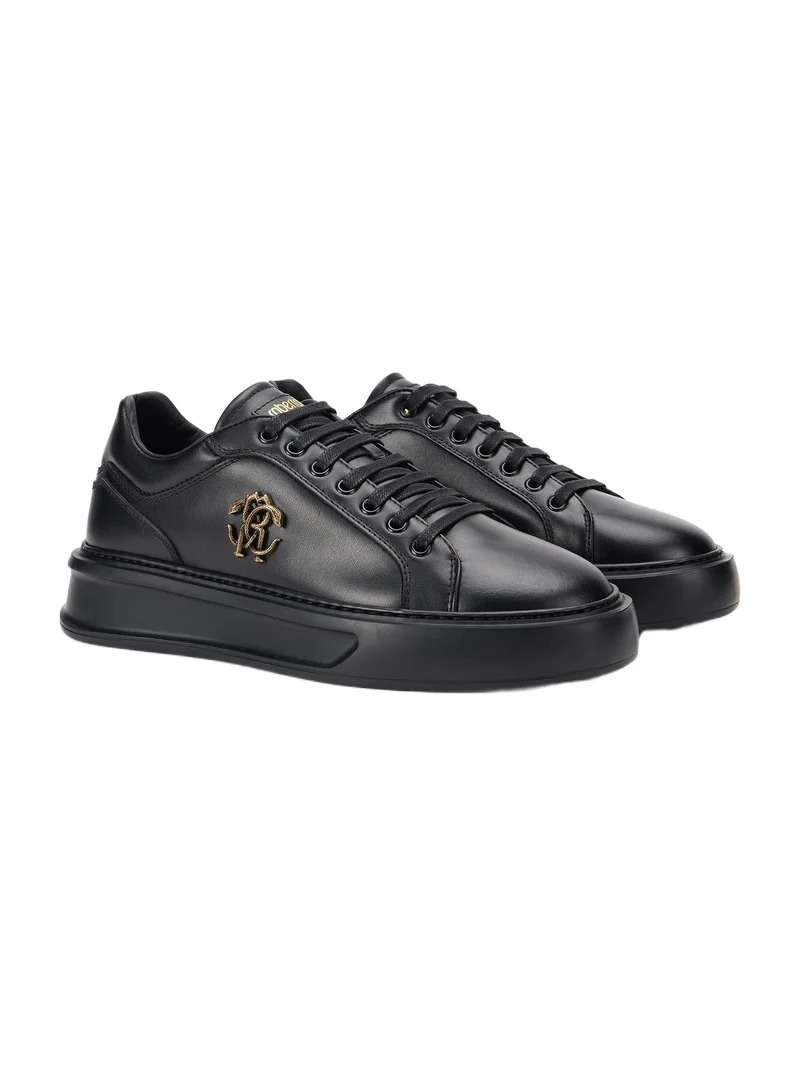 Roberto Cavalli Black Sneakers With Gold Logo Emblem