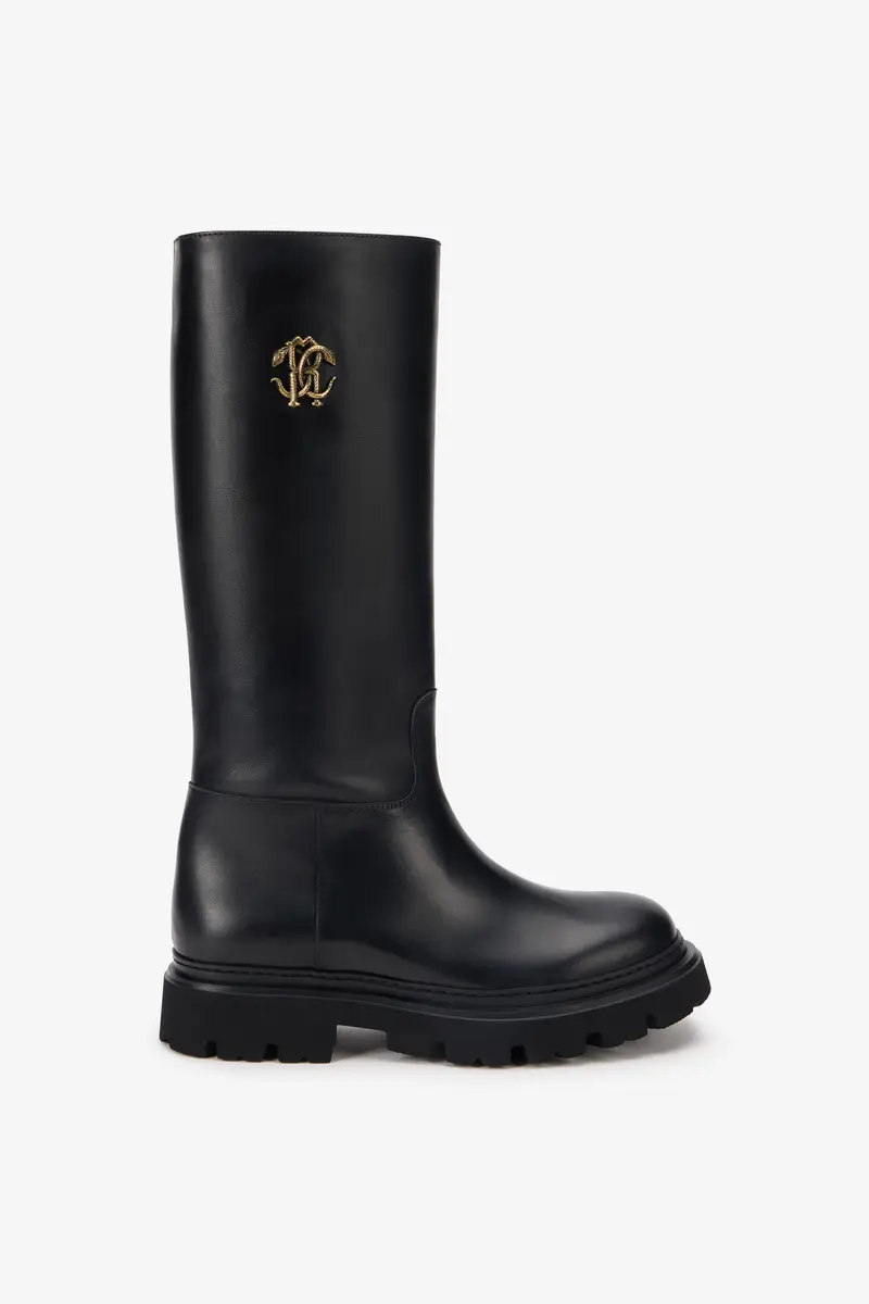 Roberto Cavalli Black Boots With Gold Emblem | Thumbnail 2 Roberto Cavalli Black Boots With Gold Emblem | Thumbnail 2