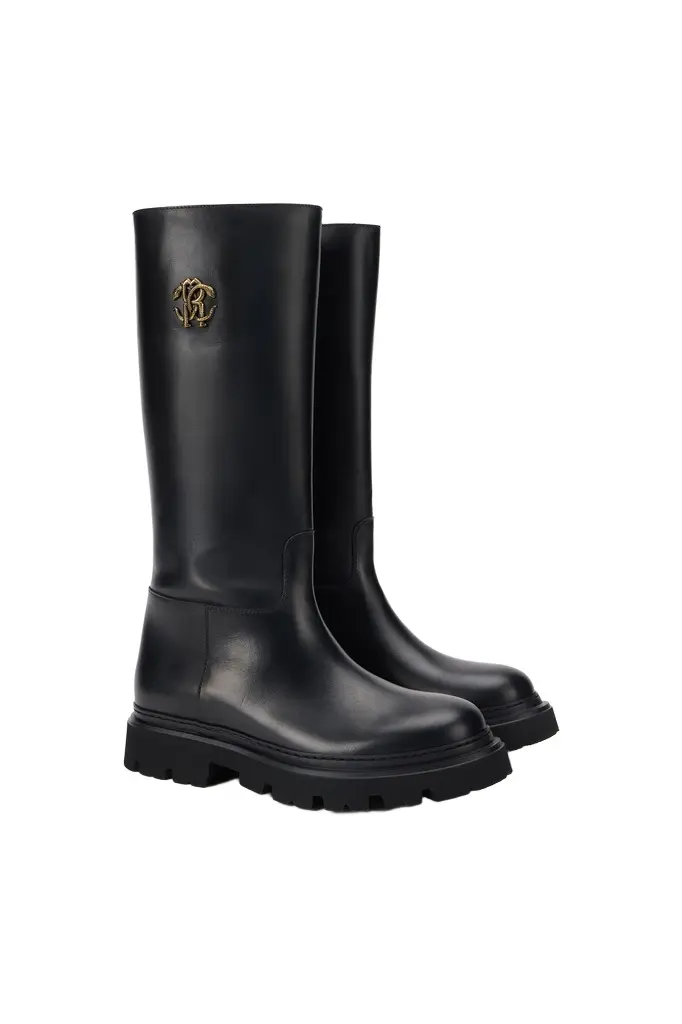 Black Boots With Gold Emblem