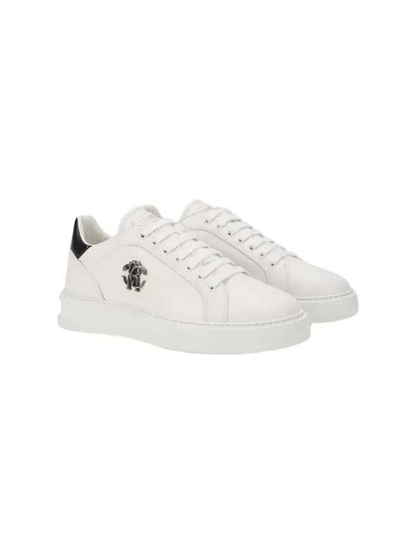 Roberto Cavalli White Sneakers With Metallic Crest