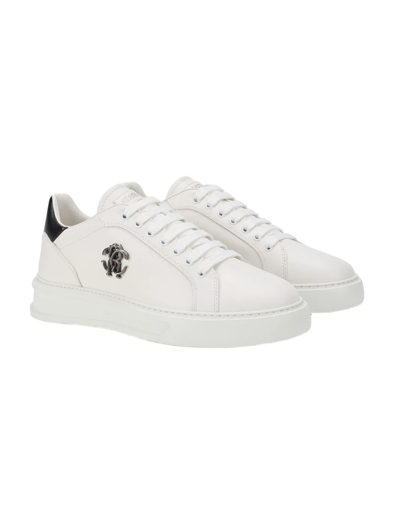 Roberto Cavalli White Sneakers With Metallic Crest
