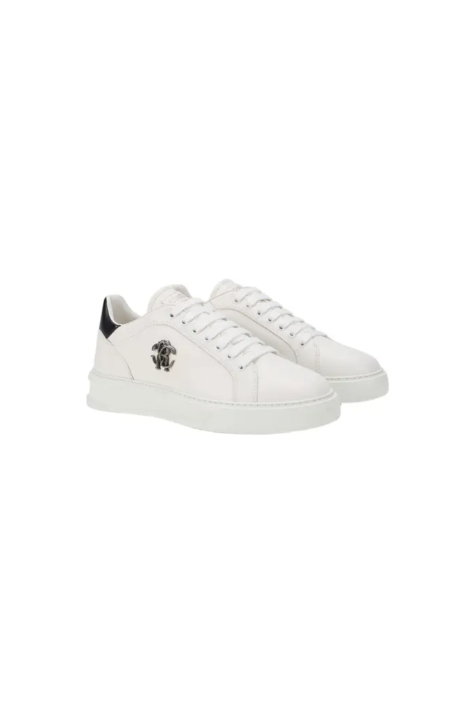 White Sneakers With Metallic Crest White Sneakers With Metallic Crest