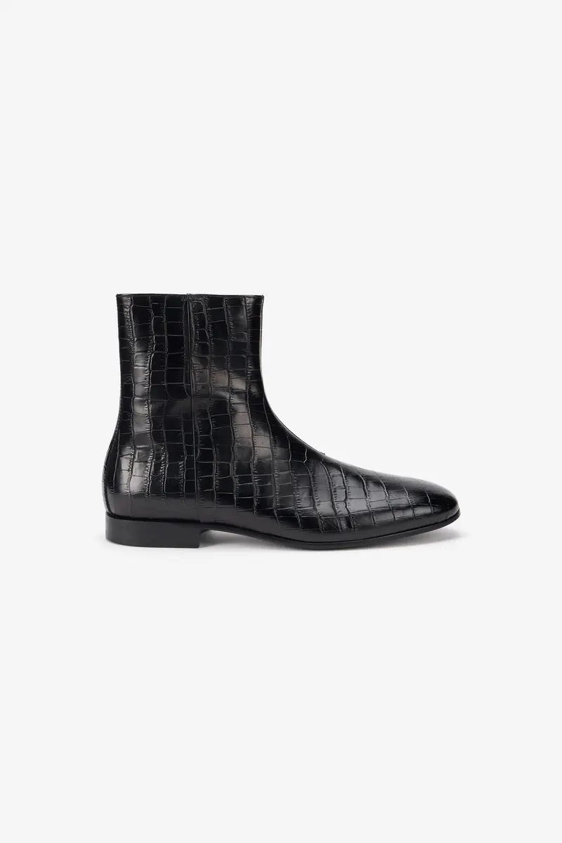 Roberto Cavalli Black Ankle Boots Croc-Embossed Finish | Thumbnail 2 Roberto Cavalli Black Ankle Boots Croc-Embossed Finish | Thumbnail 2