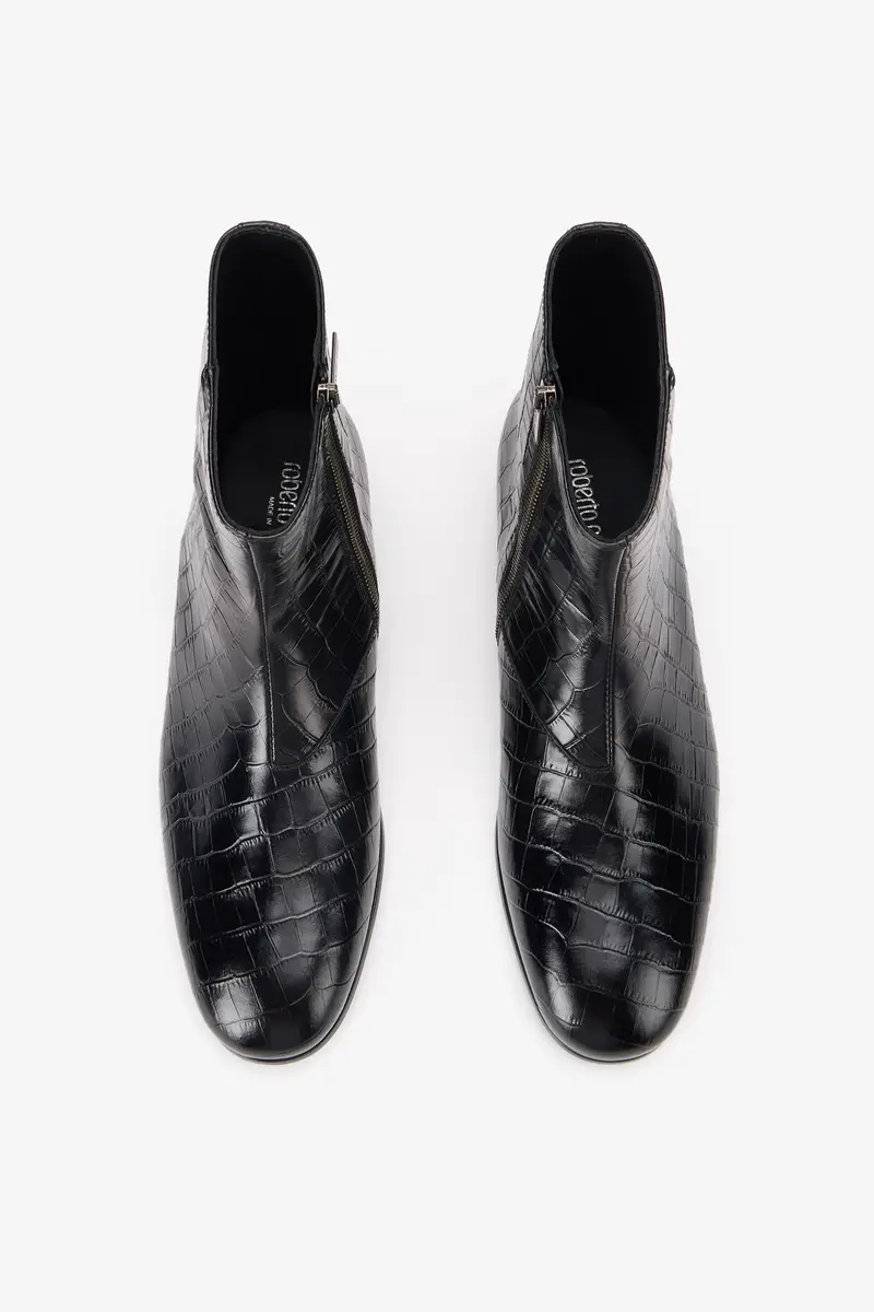 Roberto Cavalli Black Ankle Boots Croc-Embossed Finish | Thumbnail 4 Roberto Cavalli Black Ankle Boots Croc-Embossed Finish | Thumbnail 4
