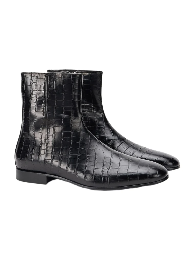 Roberto Cavalli Black Ankle Boots Croc-Embossed Finish
