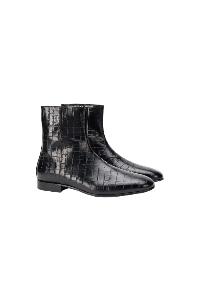 Roberto Cavalli Black Ankle Boots Croc-Embossed Finish