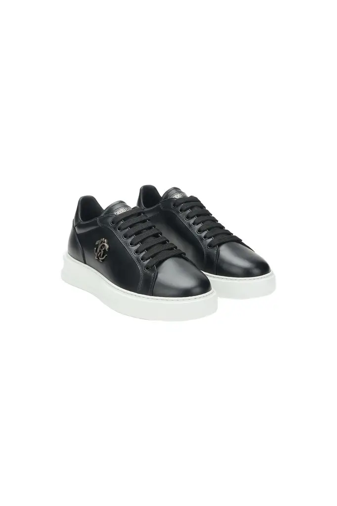 Roberto Cavalli Leather Sneakers with Logo Detail