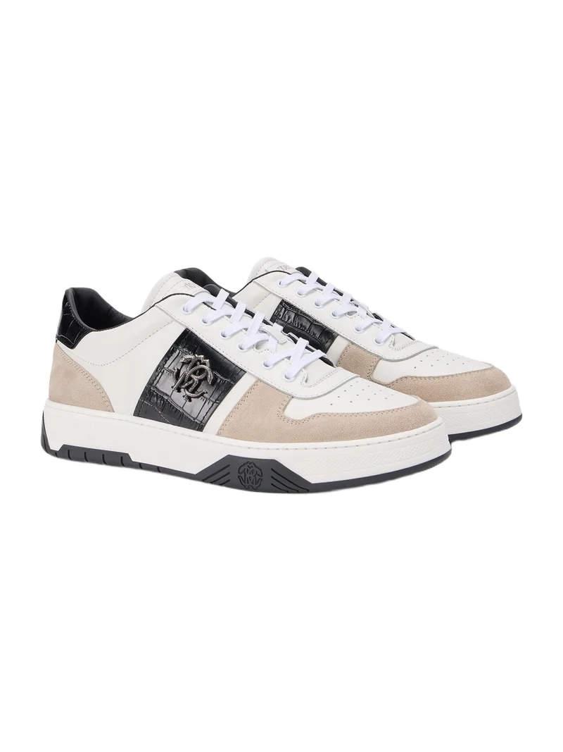 Roberto Cavalli White Sneakers With Croc-Effect Panel