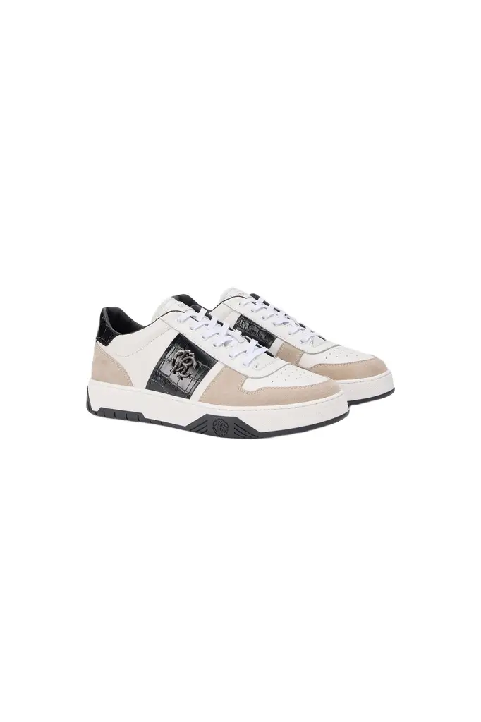 Roberto Cavalli White Sneakers With Croc-Effect Panel