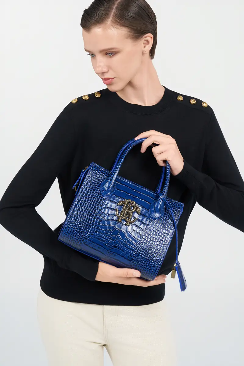 Roberto Cavalli Blue Croc-Effect Top Handle Bag | Thumbnail 2