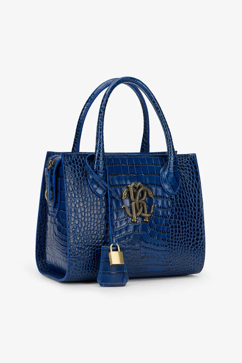 Roberto Cavalli Blue Croc-Effect Top Handle Bag | Thumbnail 5