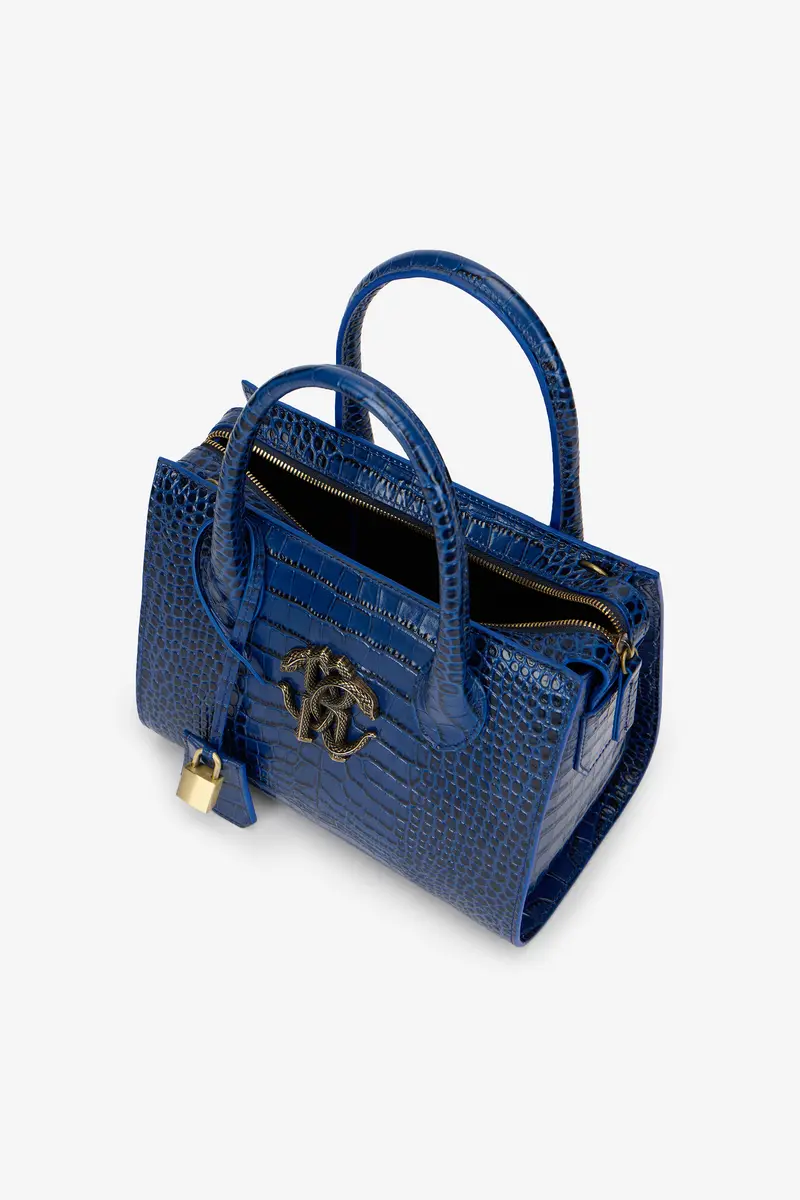 Roberto Cavalli Blue Croc-Effect Top Handle Bag | Thumbnail 6