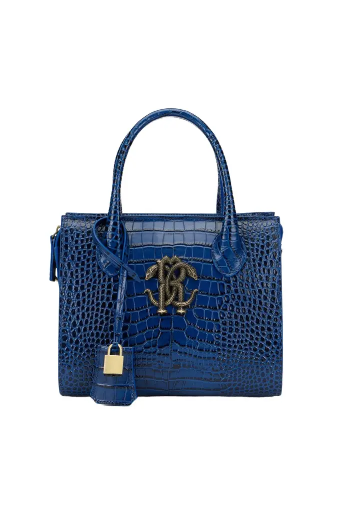 Blue Croc-Effect Top Handle Bag Blue Croc-Effect Top Handle Bag