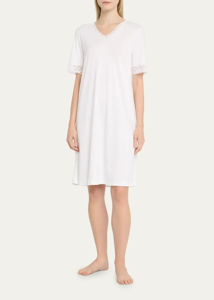 Hanro Moments Short Sleeve Lace Cotton Nightgown | Thumbnail 2 Hanro Moments Short Sleeve Lace Cotton Nightgown | Thumbnail 2