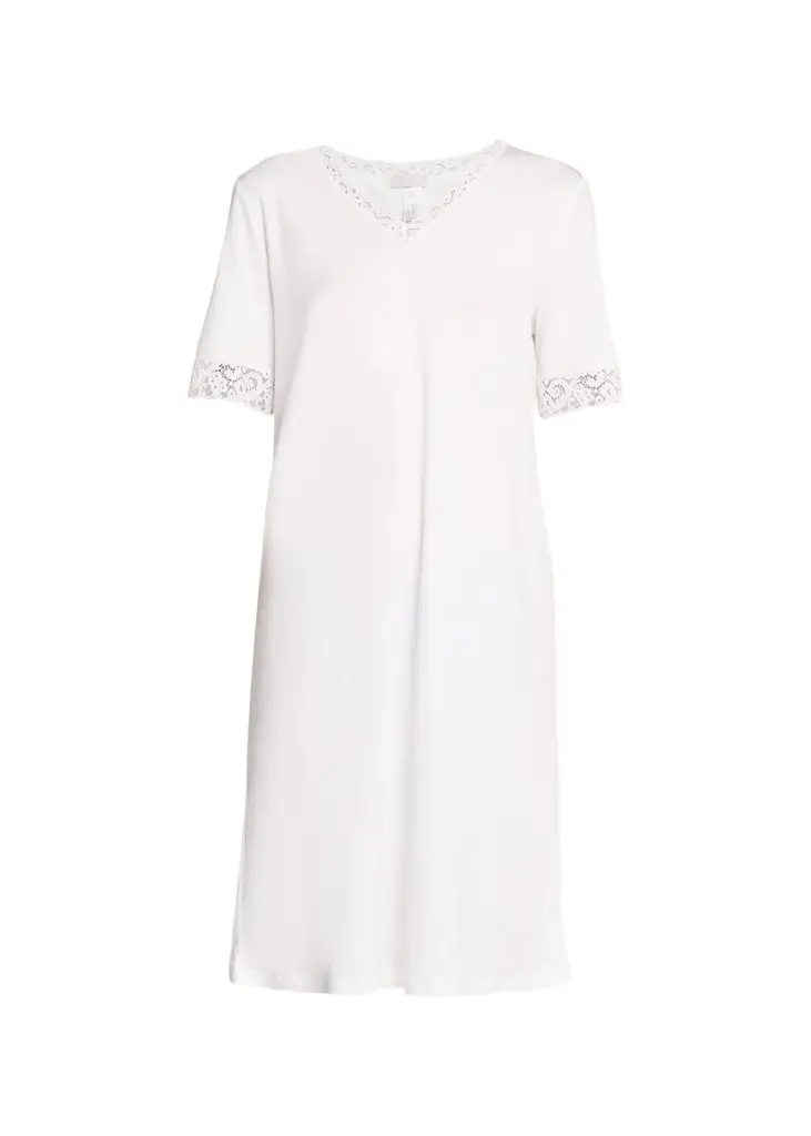 Hanro Moments Short Sleeve Lace Cotton Nightgown