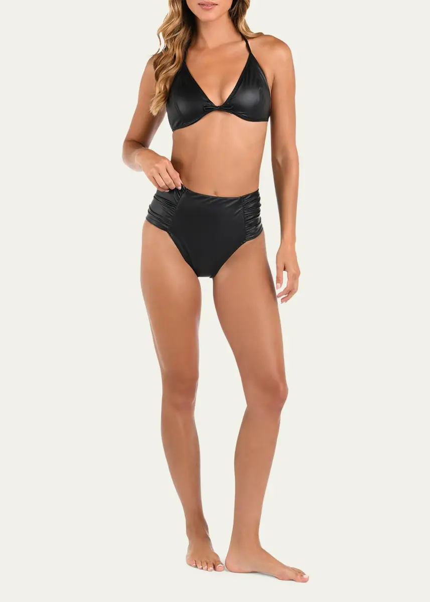 L'Agence Luxe Leather Vanessa High-Waist Bikini Bottoms | Thumbnail 2