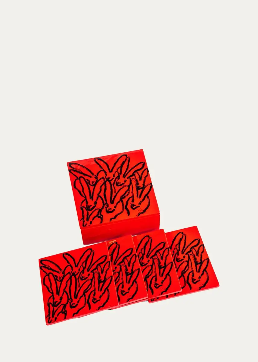 Hunt Slonem Red Rover Lacquered 5-Piece Coaster Box Set | Thumbnail 2