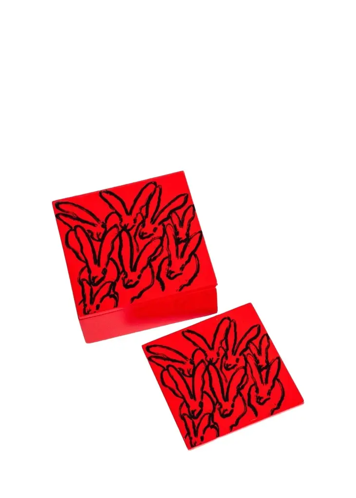 Hunt Slonem Red Rover Lacquered 5-Piece Coaster Box Set