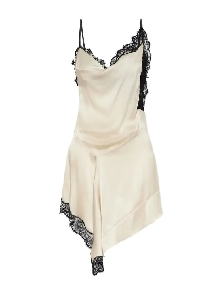 Isabel Marant Anaziae Asymmetric Lace-trimmed Silk-blend Satin Mini Dress