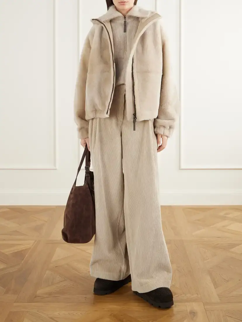 Brunello Cucinelli Reversible Hooded Monili-embellished Leather And Shearling Jacket - Neutrals | Thumbnail 2 Brunello Cucinelli Reversible Hooded Monili-embellished Leather And Shearling Jacket - Neutrals | Thumbnail 2