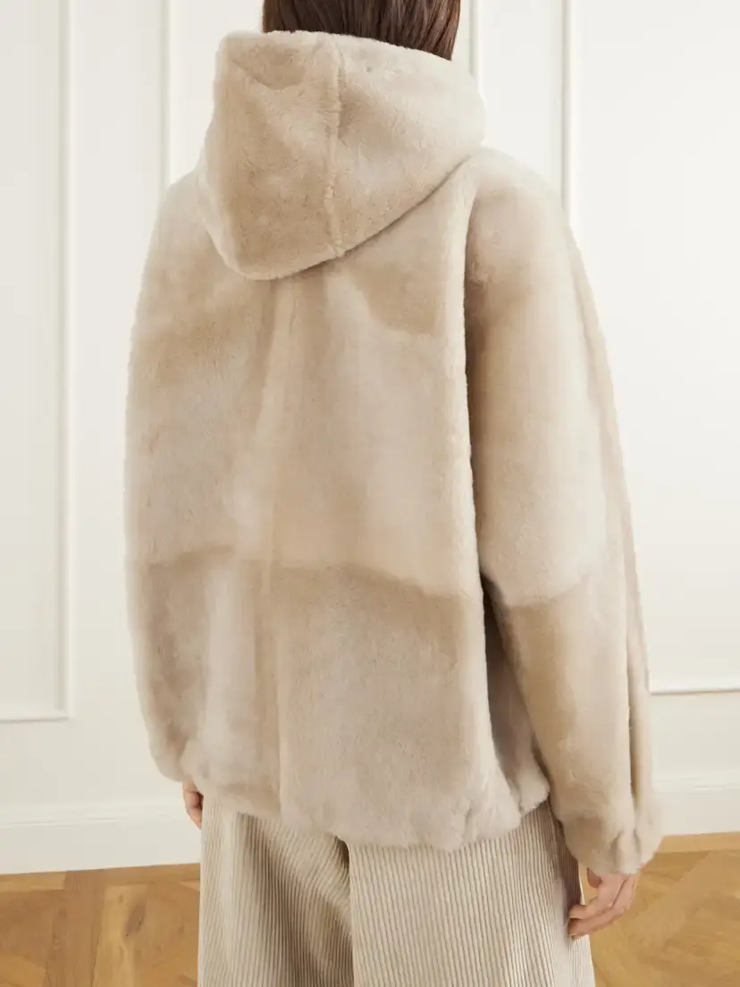 Brunello Cucinelli Reversible Hooded Monili-embellished Leather And Shearling Jacket - Neutrals | Thumbnail 4 Brunello Cucinelli Reversible Hooded Monili-embellished Leather And Shearling Jacket - Neutrals | Thumbnail 4