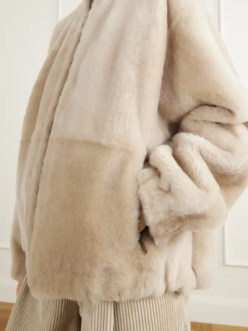 Brunello Cucinelli Reversible Hooded Monili-embellished Leather And Shearling Jacket - Neutrals | Thumbnail 5 Brunello Cucinelli Reversible Hooded Monili-embellished Leather And Shearling Jacket - Neutrals | Thumbnail 5