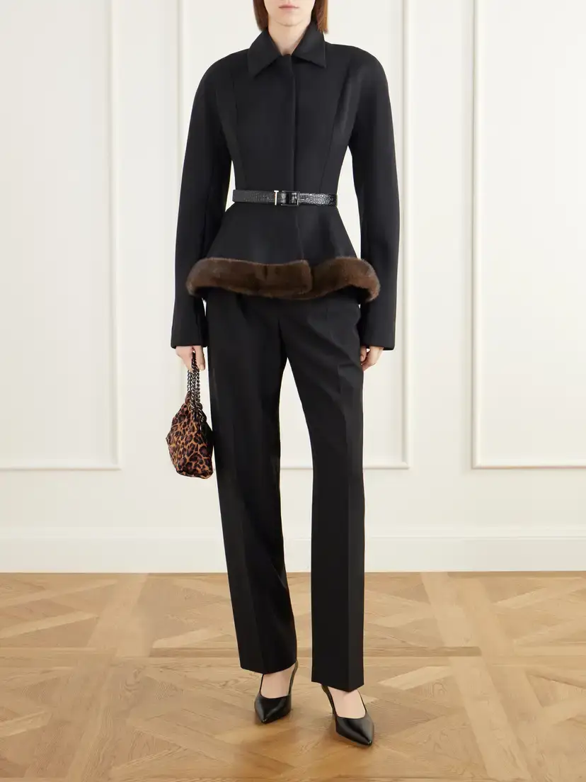 Stella McCartney Plush-trimmed Twill Peplum Jacket | Thumbnail 2 Stella McCartney Plush-trimmed Twill Peplum Jacket | Thumbnail 2