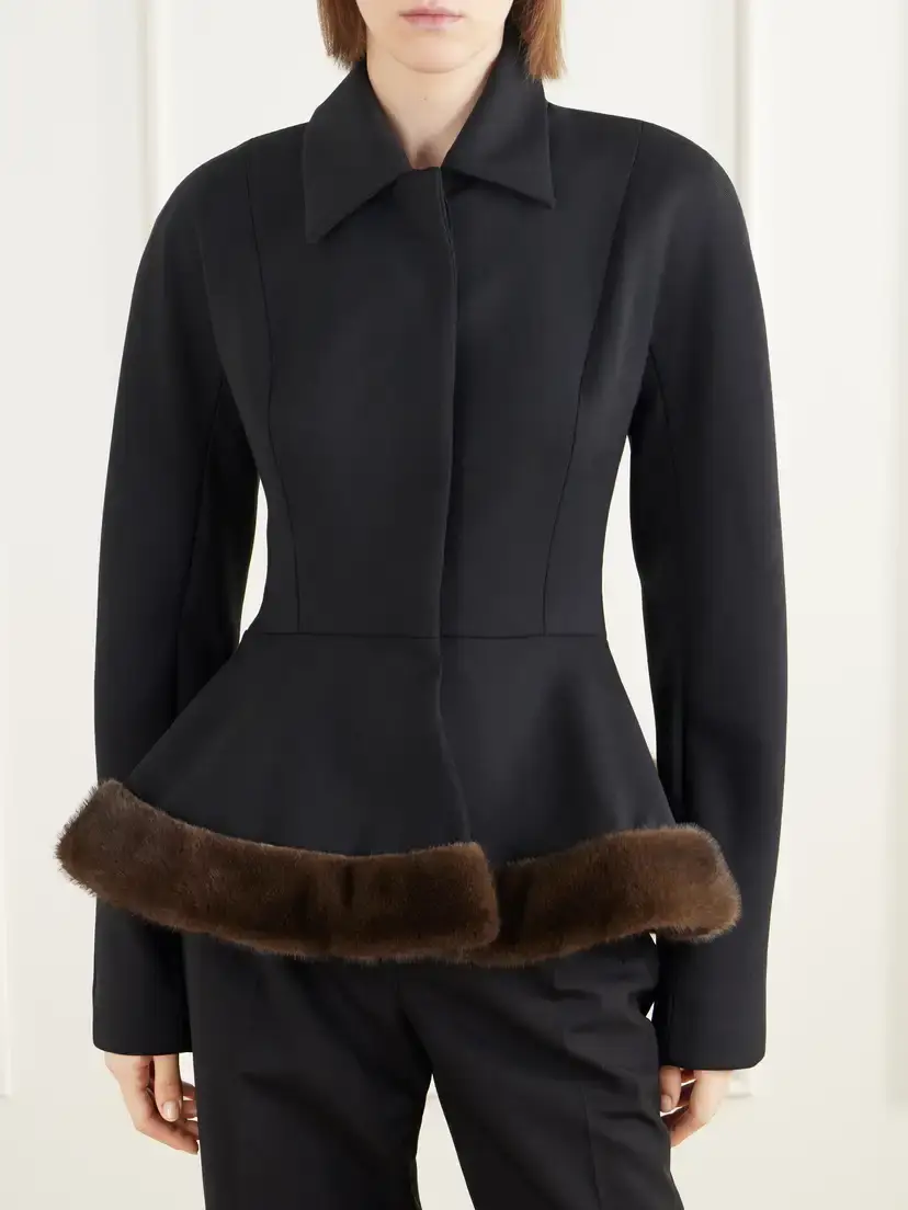 Stella McCartney Plush-trimmed Twill Peplum Jacket | Thumbnail 3 Stella McCartney Plush-trimmed Twill Peplum Jacket | Thumbnail 3