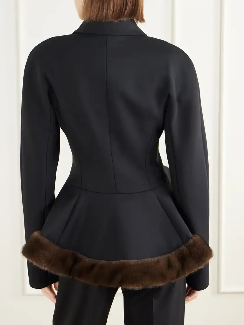 Stella McCartney Plush-trimmed Twill Peplum Jacket | Thumbnail 4 Stella McCartney Plush-trimmed Twill Peplum Jacket | Thumbnail 4