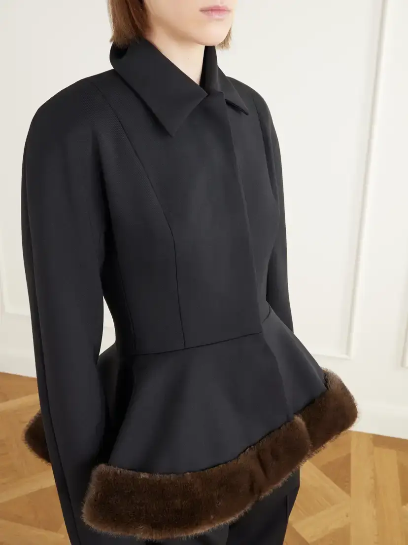 Stella McCartney Plush-trimmed Twill Peplum Jacket | Thumbnail 5 Stella McCartney Plush-trimmed Twill Peplum Jacket | Thumbnail 5
