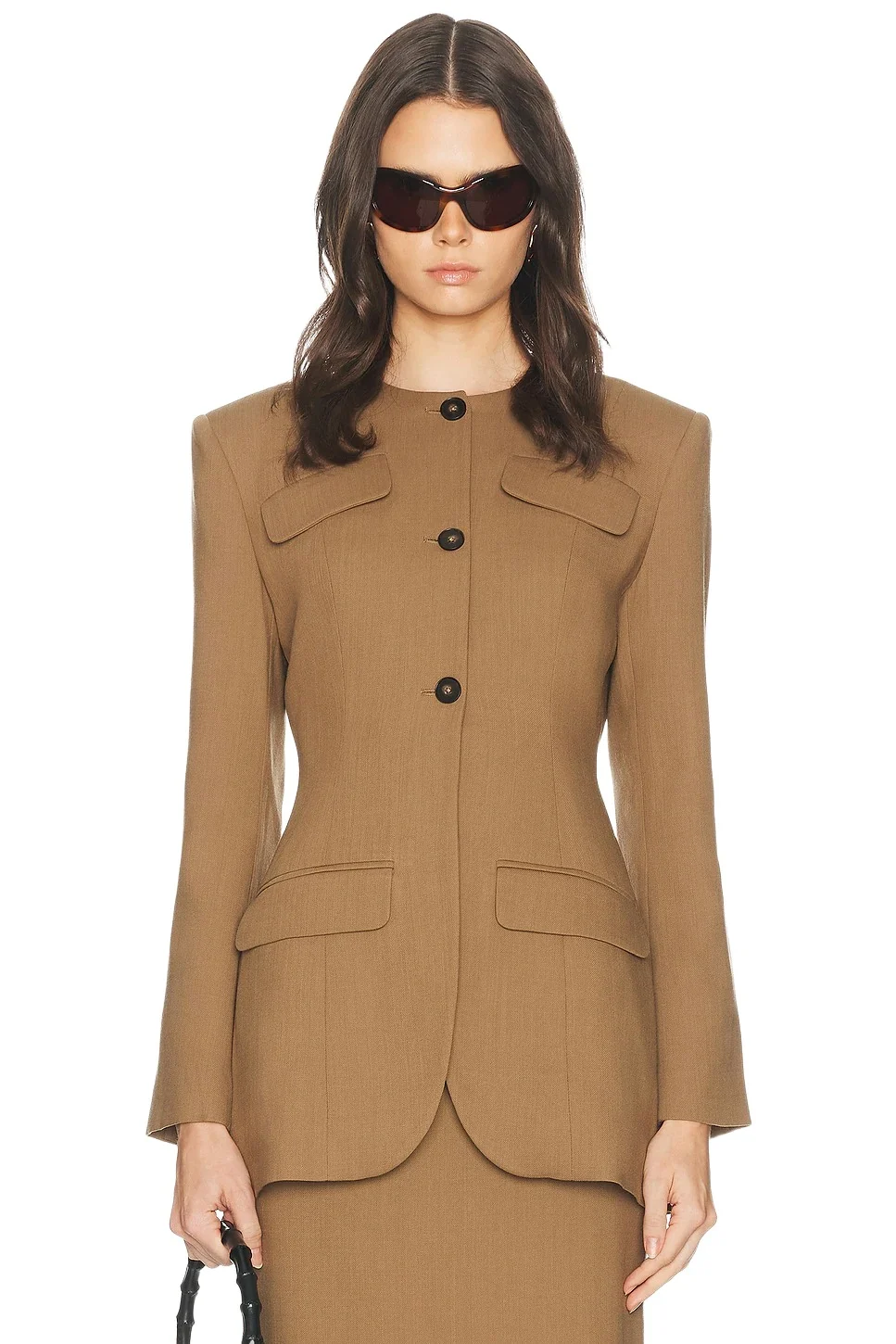 Helsa Wool Blend Suiting Jacket With Bows