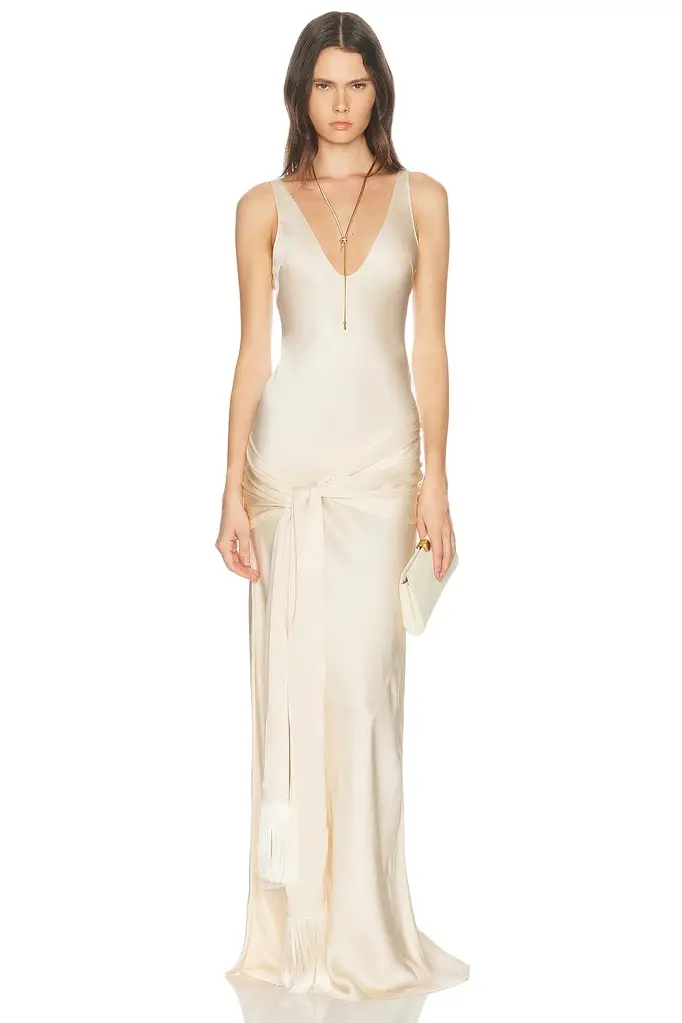 Satin Dress With Tie And Fringe Satin Dress With Tie And Fringe