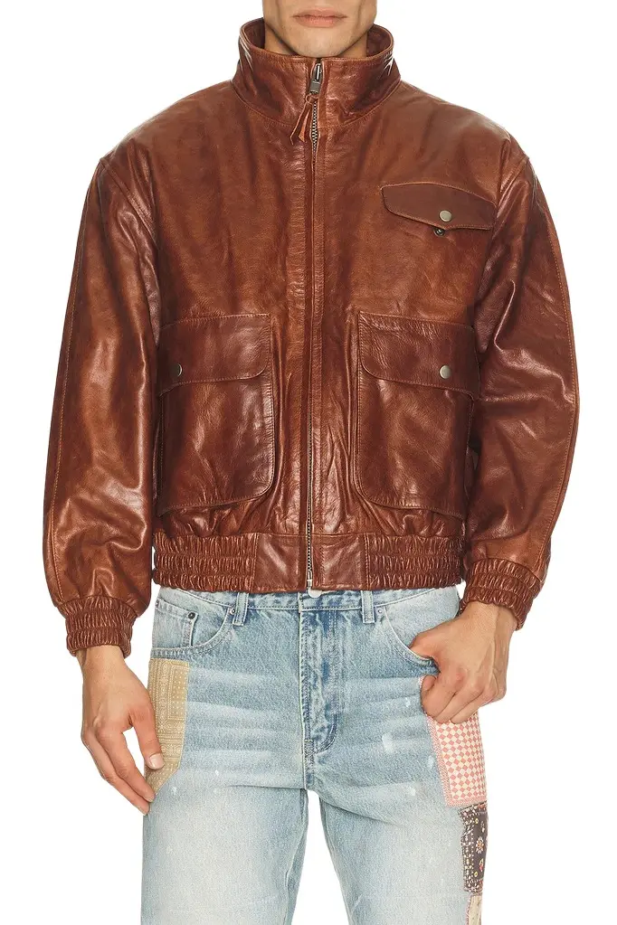 Found Redwood Leather Bomber Jacket