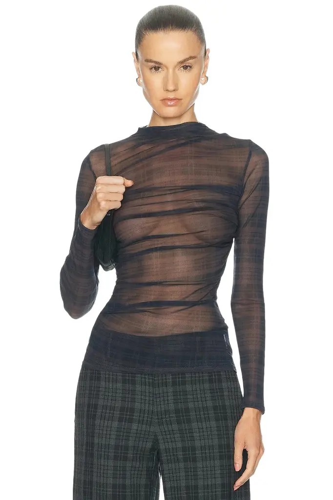 ENZA COSTA Mesh Long Sleeve Twist Top