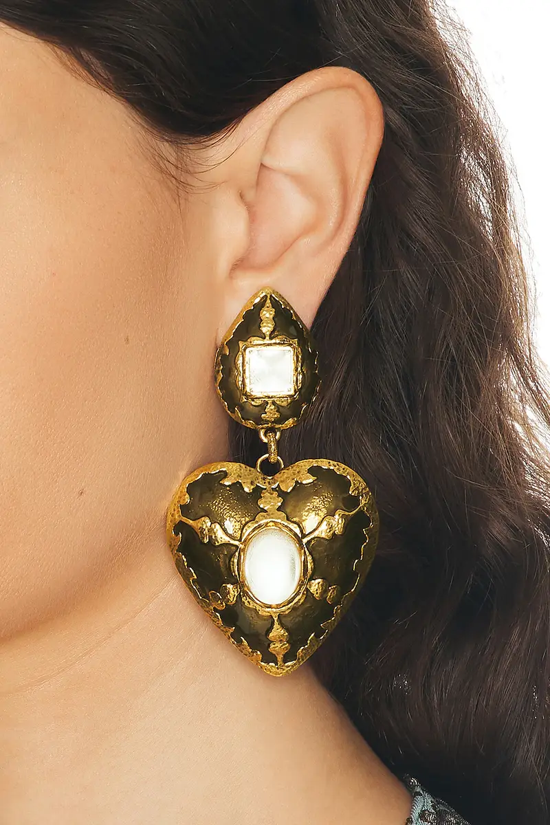 Saint Laurent Harlequin Cabochons Heart Drop Earrings | Thumbnail 2 Saint Laurent Harlequin Cabochons Heart Drop Earrings | Thumbnail 2