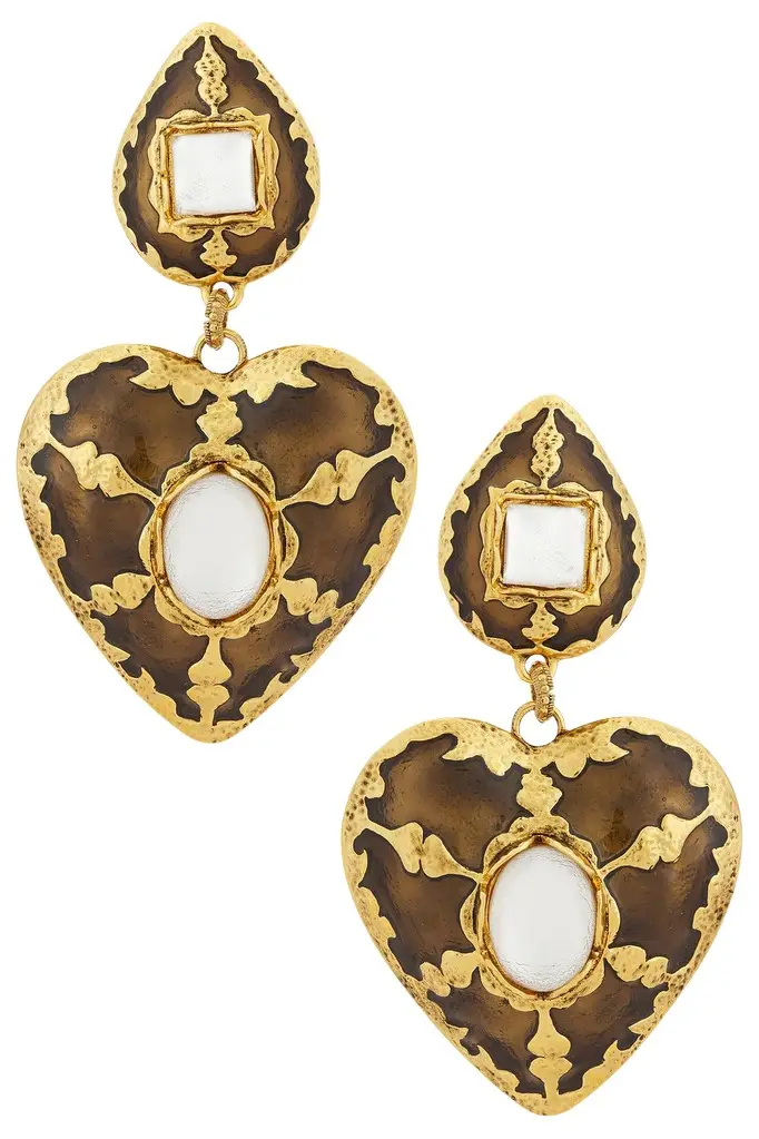 Saint Laurent Harlequin Cabochons Heart Drop Earrings