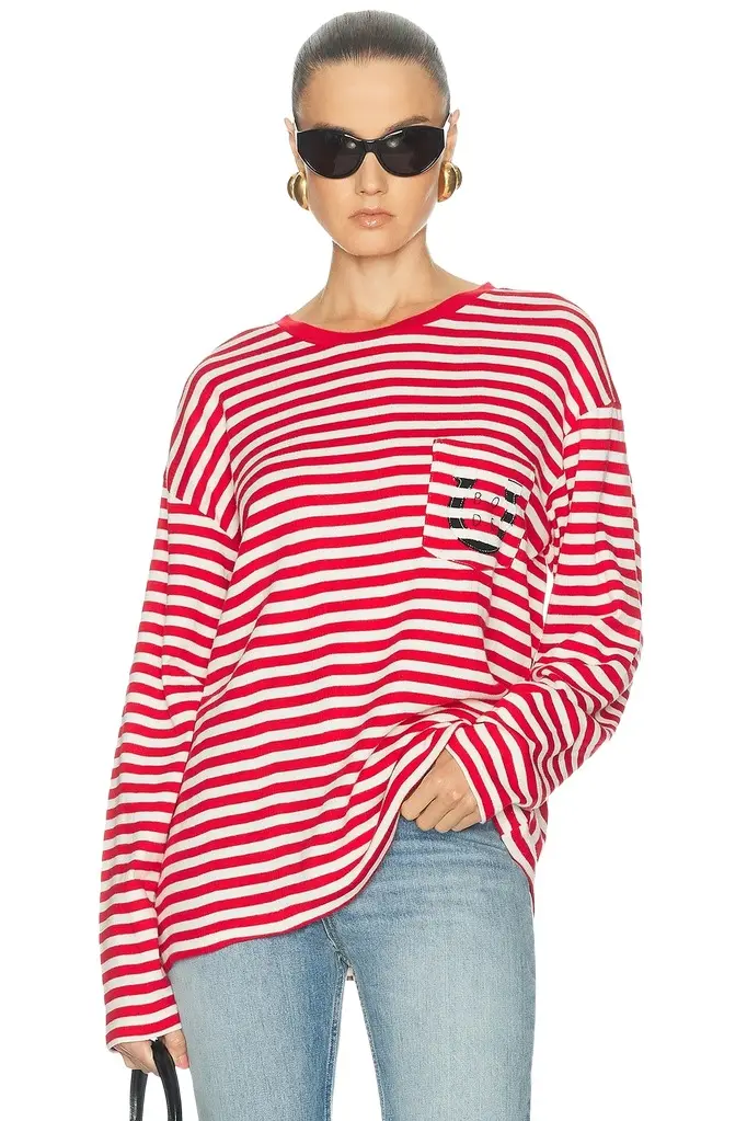 Rib Stripe Horseshoe Long Sleeve Tee