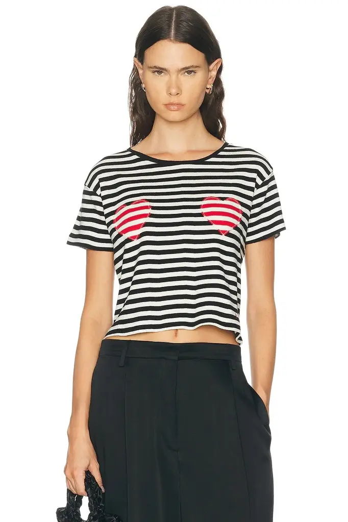 Rib Stripe Heart Tee