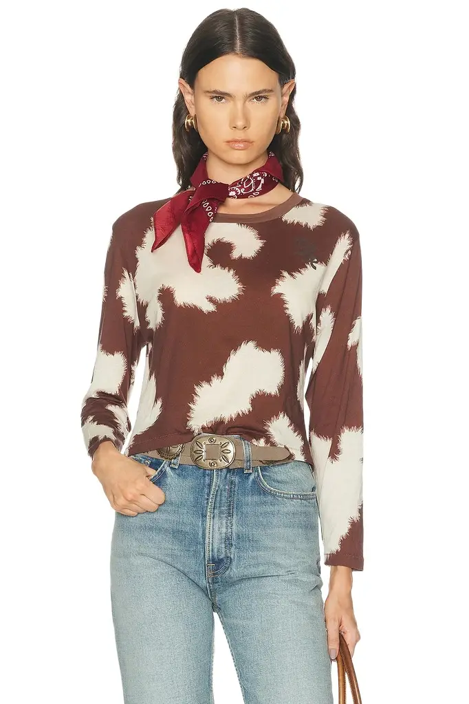 Featherweight Cow Print Long Sleeve Tee