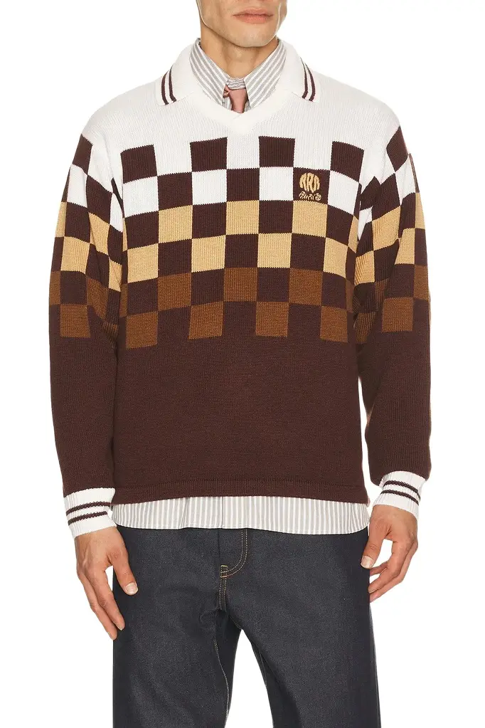 rice nine ten Knitting Checkerd Game Shirt