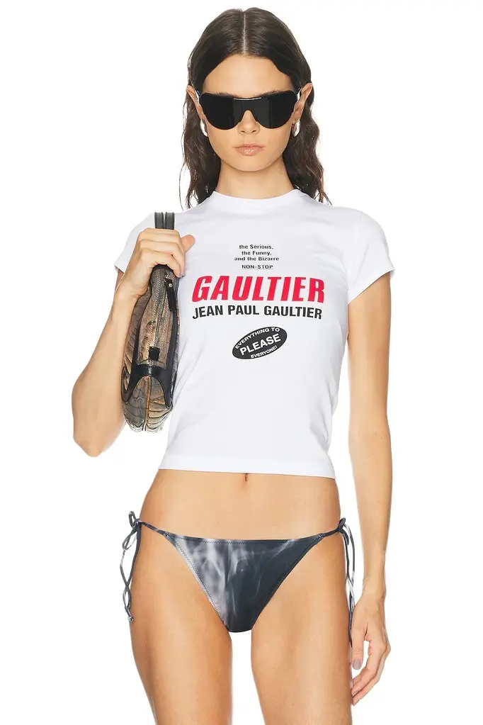 Jean Paul Gaultier Stretch Cotton Jersey Printed Gaultier Logo Baby Tee